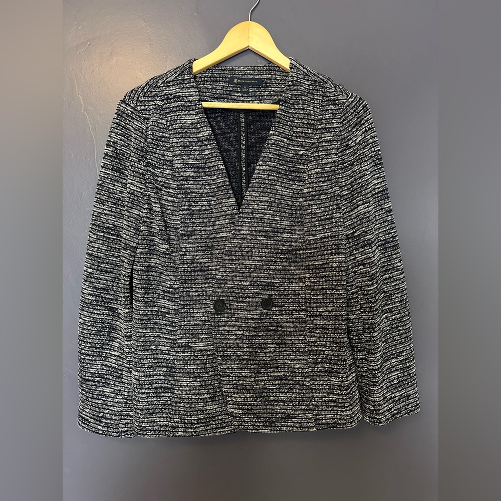 BROOKS BROTHERS Cotton Blend Collarless Knit Button Closure Blazer EUC Size 12
